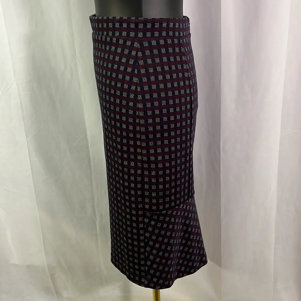 Ann Taylor Navy & Burgundy Plaid Ruffle Hem Pencil Skirt